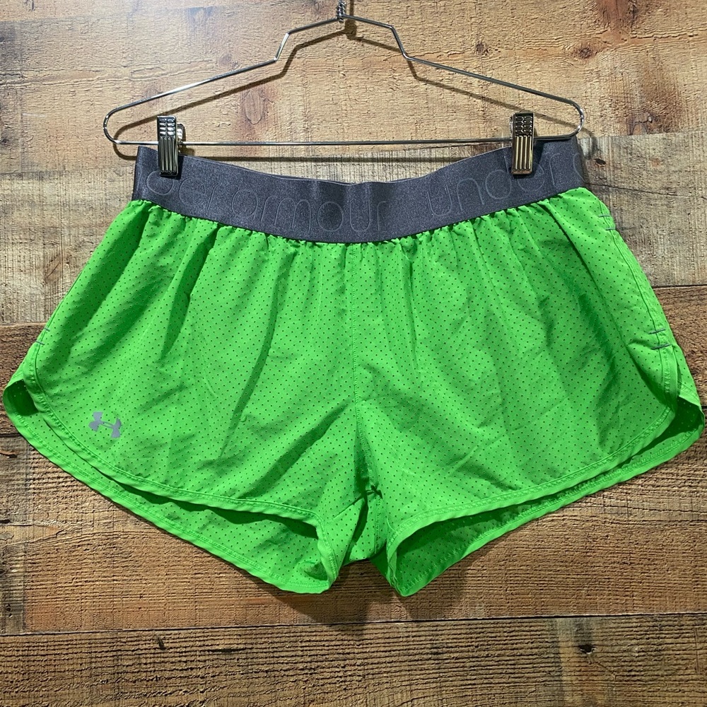 Under Armour Green and Gray Athletic Running Shorts Size Large